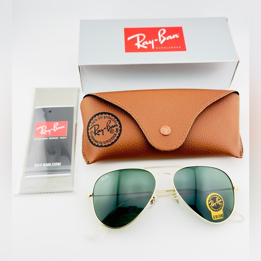 Ray-Ban Aviator Classic Sunglasses RB3025 Polished Gold Frame G-15 Green Lenses - Picture 14 of 14